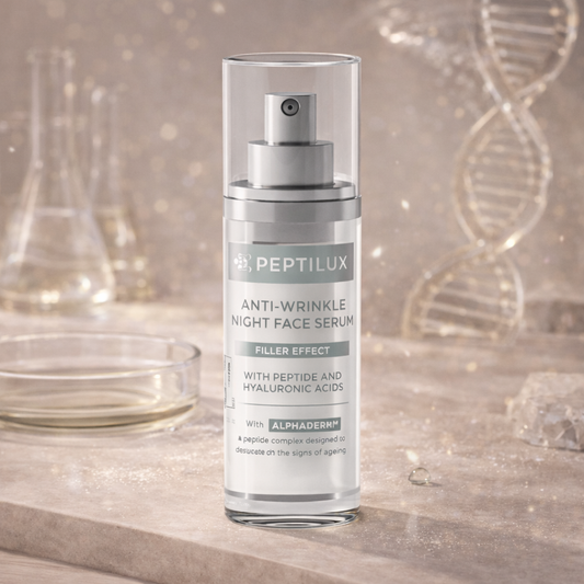 Sérum de nuit visage anti-rides Peptilux effet filler avec ALPHADERM™, flacon 30 ml