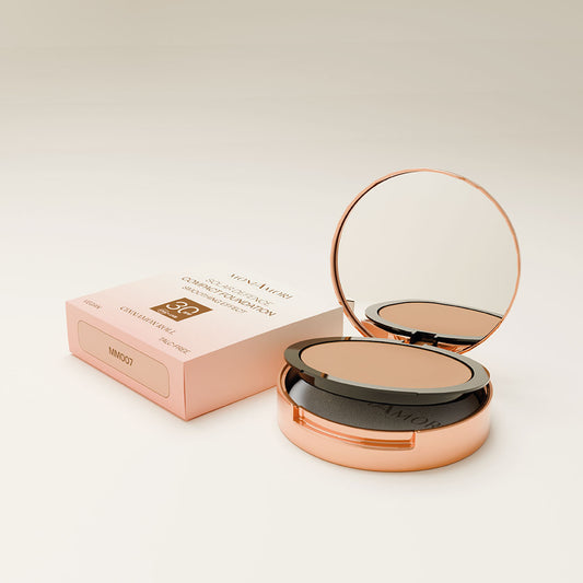 Fond de teint compact Solar Defence SPF 30 MoniAmori teinte Cinnamon Roll – maquillage visage protecteur