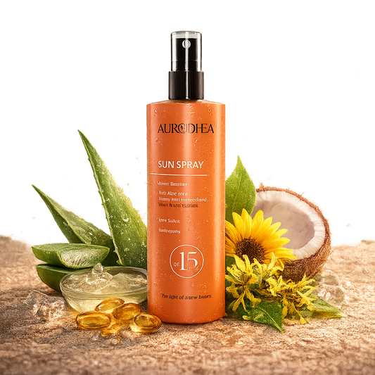 Spray solaire SPF 15 Aurodhea avec Aloe vera et vitamine E – protection UV hydratante