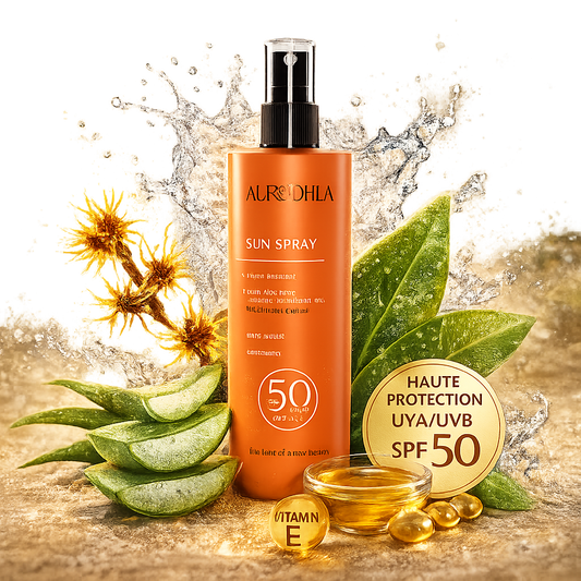 Spray solaire SPF50 Aurodhea protection UVA UVB hydratant sans alcool